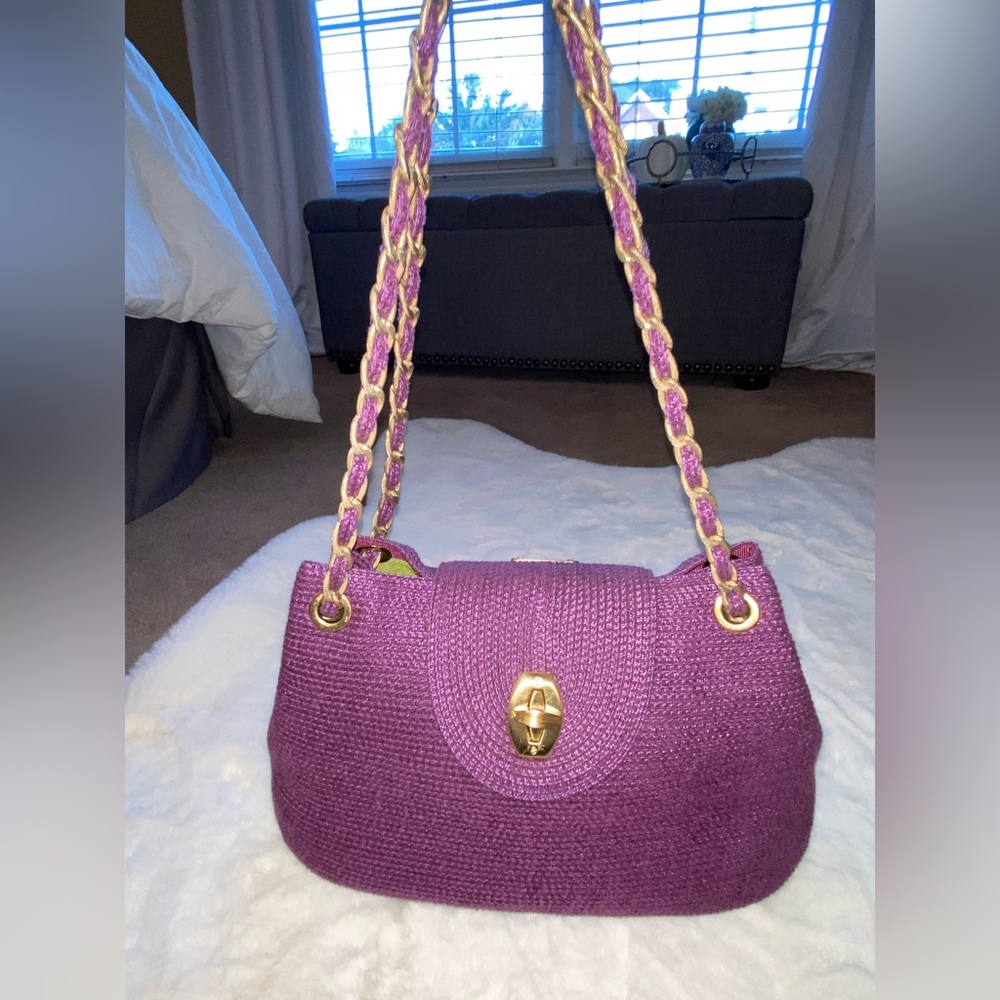 Designer Eric Javits Squishee Chain Handle Front Closure Multi Pocket Purse Bag